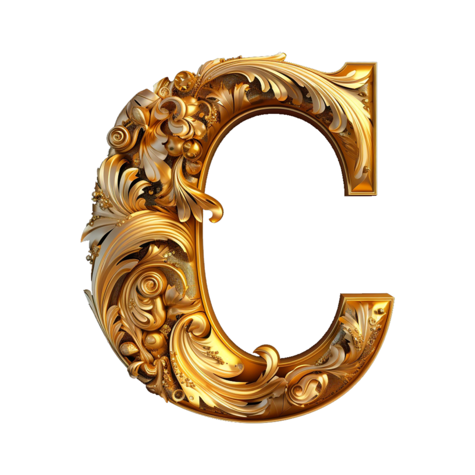 Gold glittering letter C shining golden font lettering of sparkles on checkered png