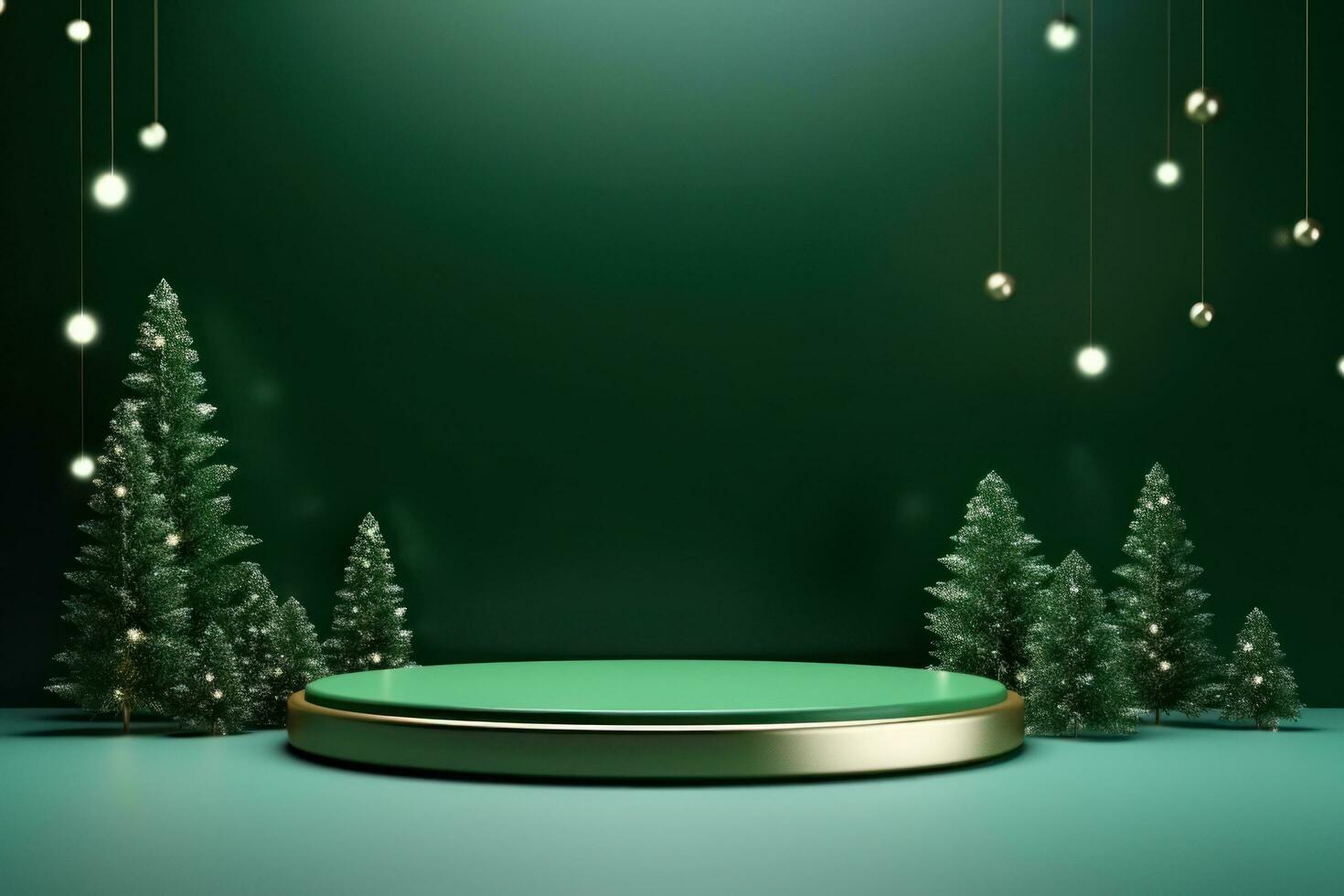 Green Christmas background with podium photo