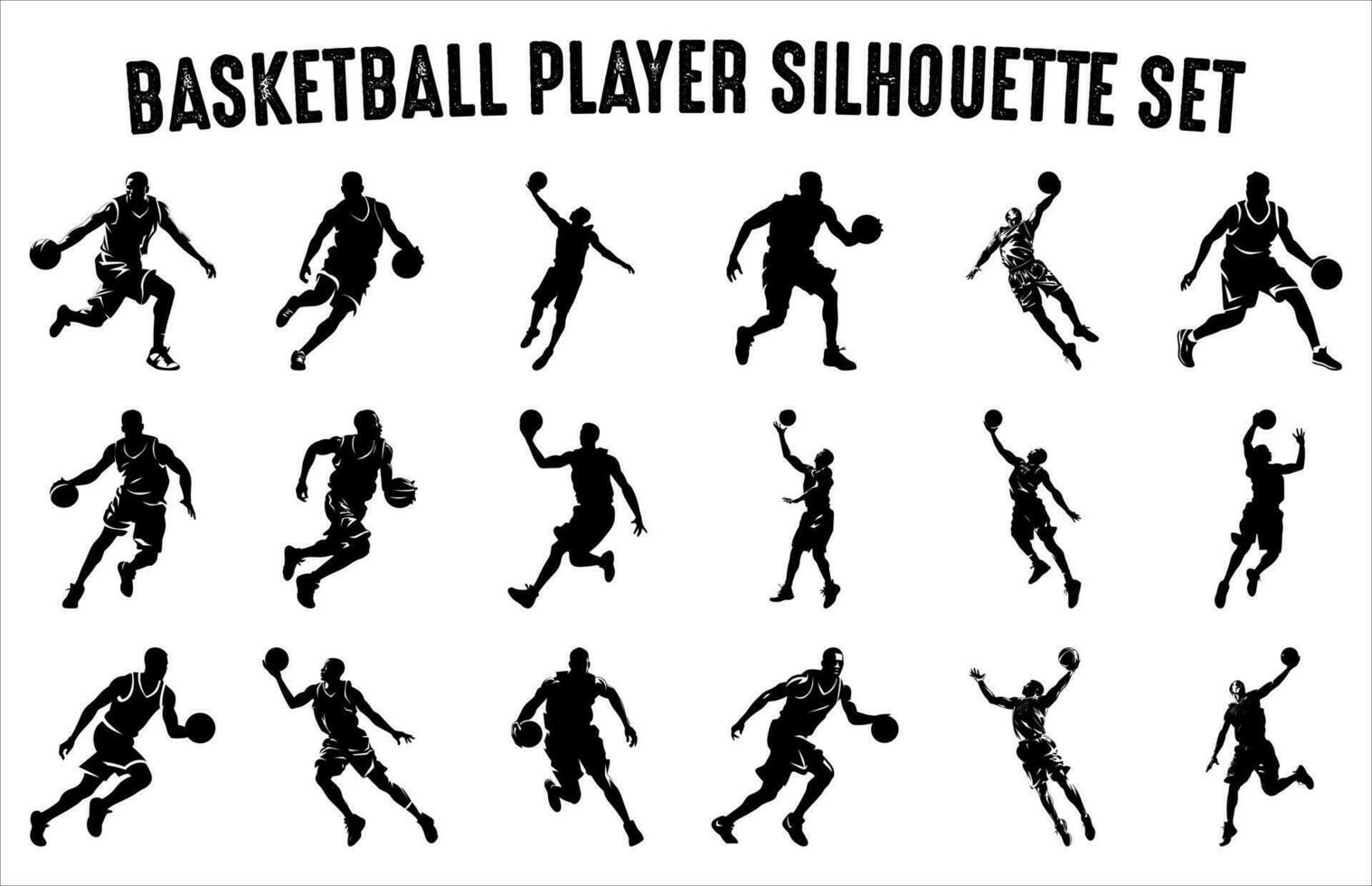 Basketball Player Vector silhouette set, Black silhouettes Collection of Basketball players