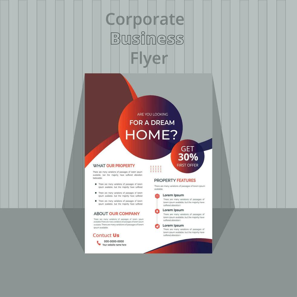 Corporate Business Real State Flyer with Red , bleu Accents vector