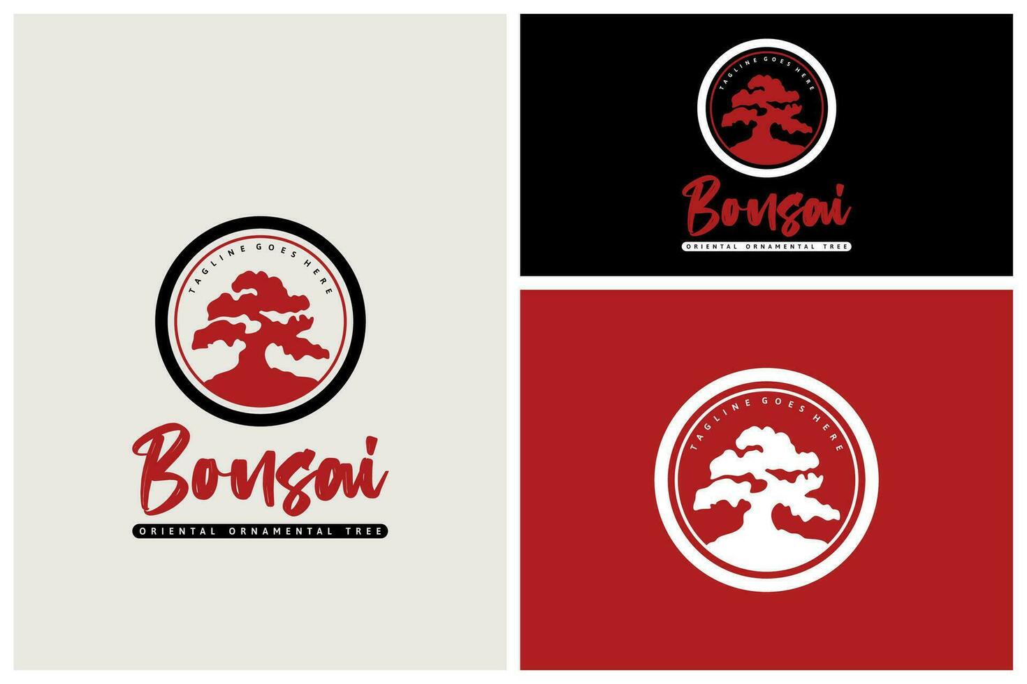 Bonsai Tree Logo Vector Silhouette For Medal Emblem Badge Symbol