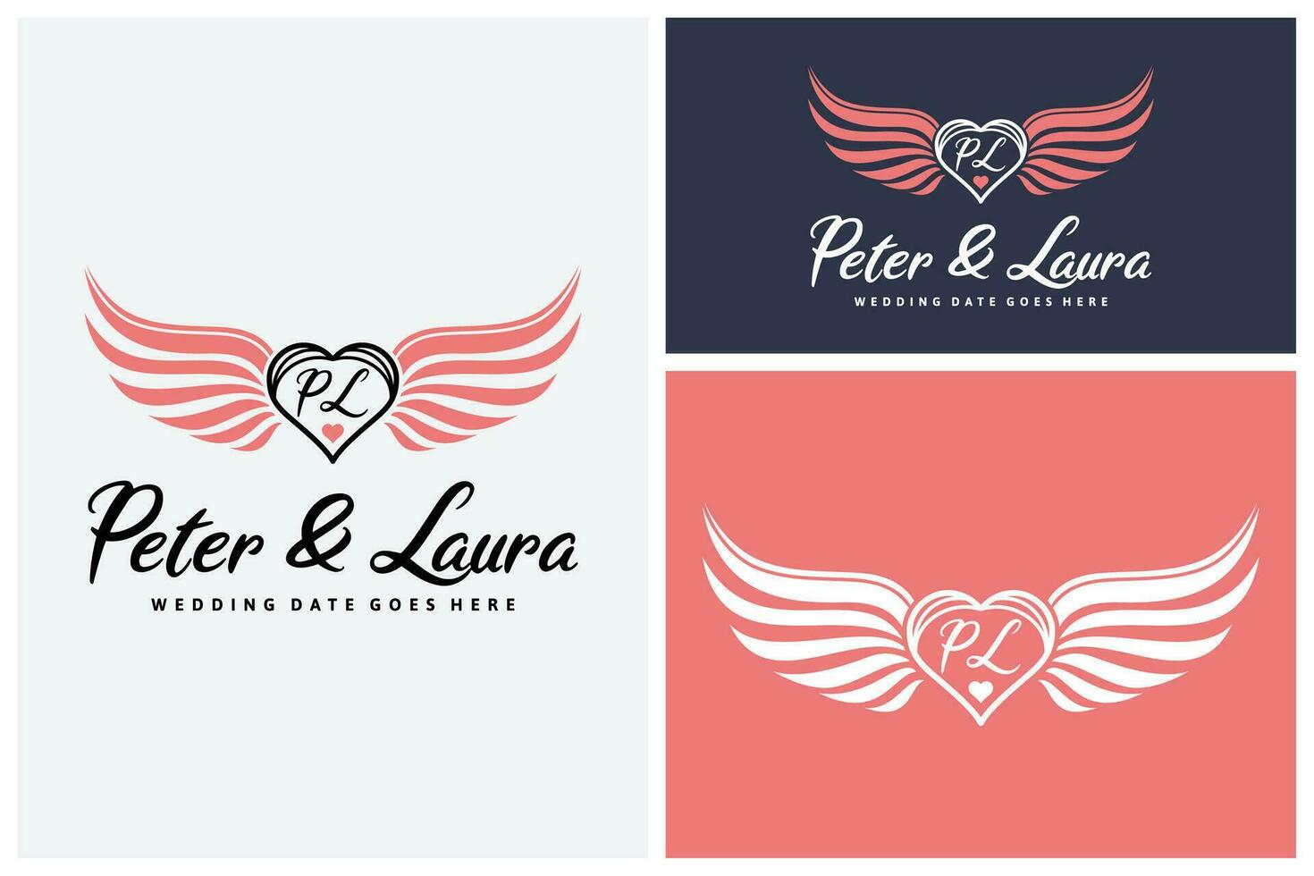 Angel Bird Wings With Letter Initial For Couple Name or Wedding Invitation vector