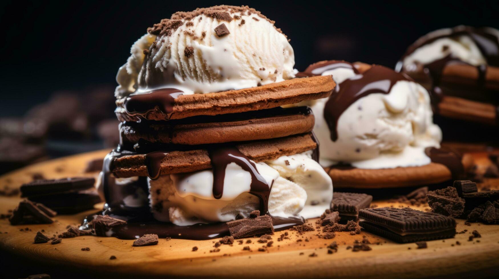 Homemade ice cream sandwich with cookies photo