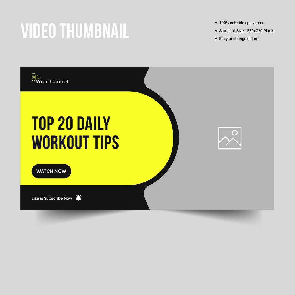Customizable  fitness gym video thumbnail fitness gym workout class thumbnail design vector