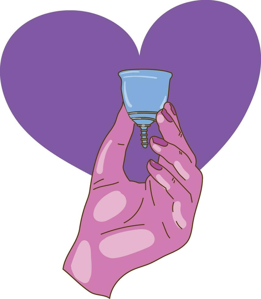 Zero waste menstrual cups in hands. Eco protection for women in critical days vector