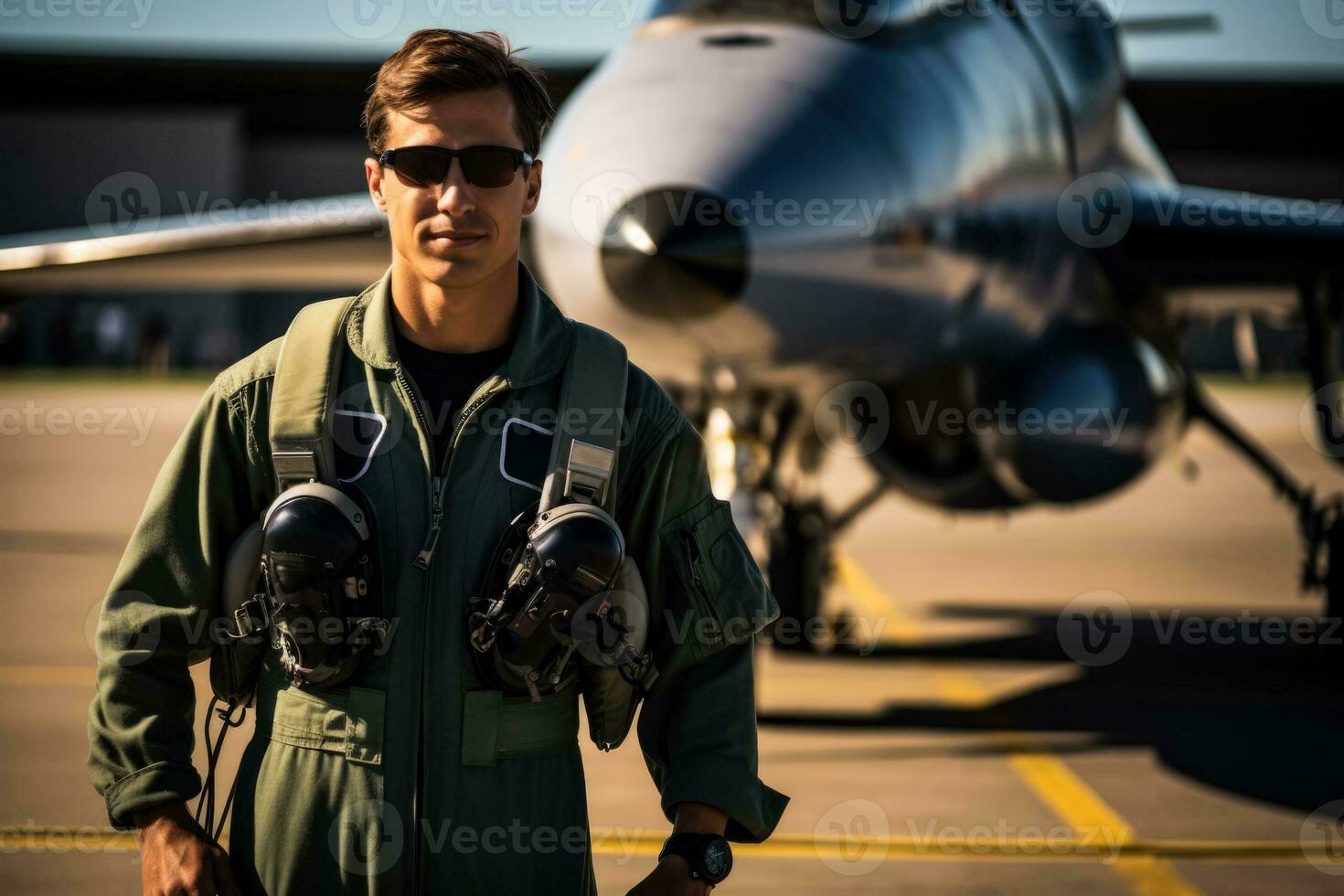 Australian air force pilot preparing for a flight  photo with empty space for text