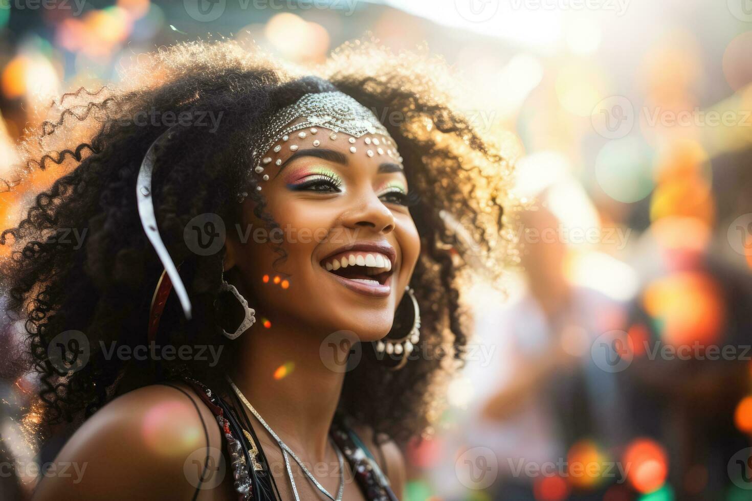 Brazilian woman dancing samba at the carnival  photo with empty space for text