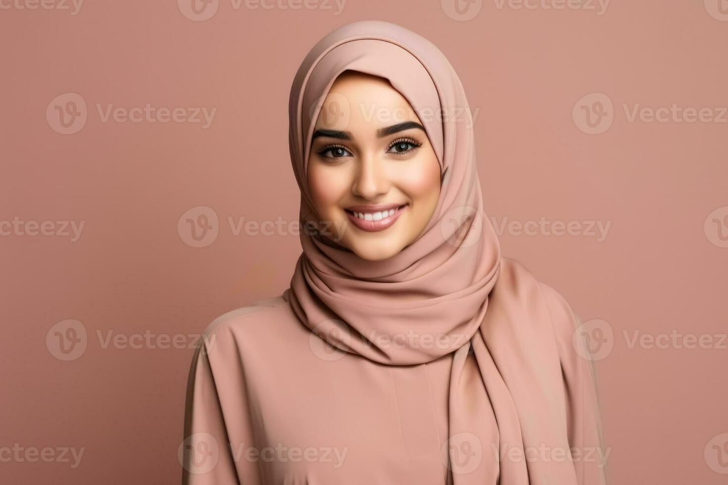 attractive ethnic woman in hijab  photo with empty space for text