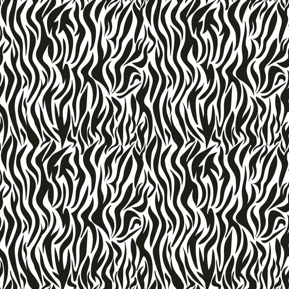 Zebra seamless pattern. Black and white texture of striped animal skin and fur. Trendy vector background for fabric design, wrapping paper, textile, wallpaper, print, covers.