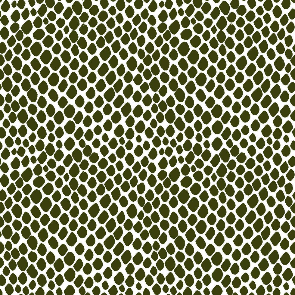 Seamless pattern skin snake, crocodile, lizard, allegator, reptile. Reptilian scales. Monochrome green spots. Vector isolated on white. Serpentine texture. Fashion print. Animal skin texture