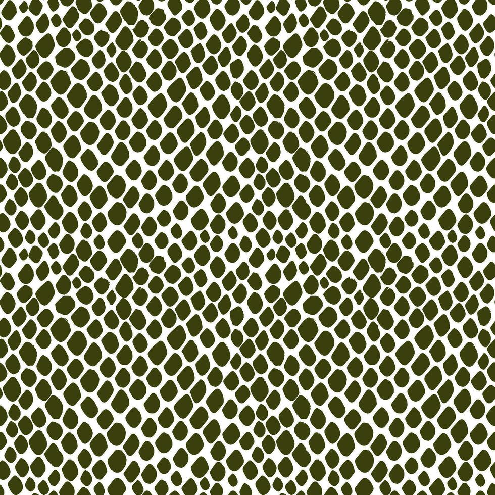 Seamless pattern skin snake, crocodile, lizard, allegator, reptile. Reptilian scales. Monochrome green spots. Vector isolated on white. Serpentine texture. Fashion print. Animal skin texture