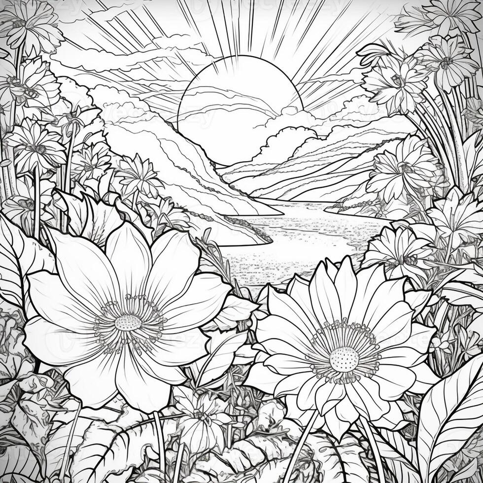 Flower Garden Coloring Pages 26772275 Stock Photo at Vecteezy