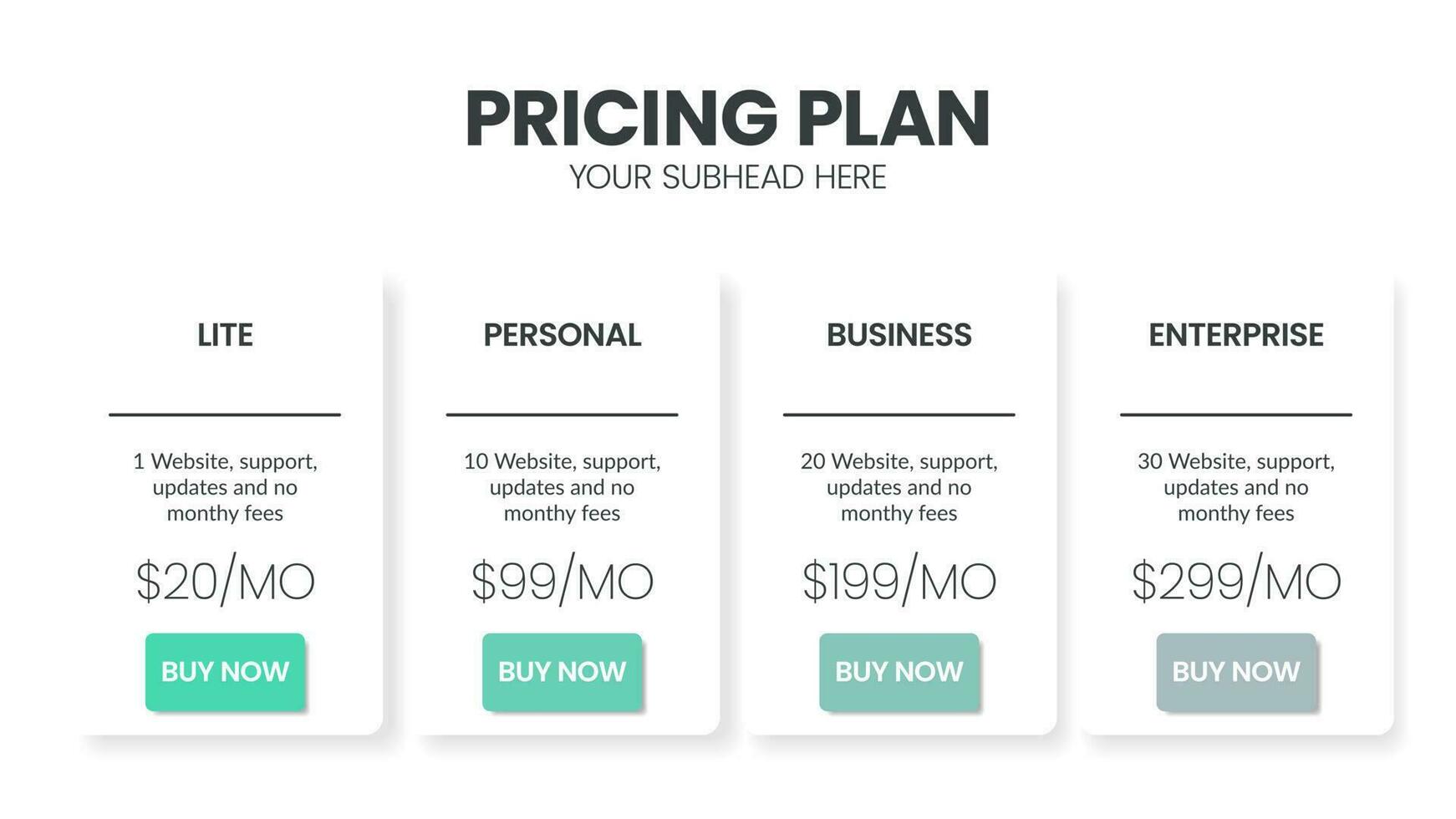 plantilla de tabla de plan de suscripción de precios creativos modernos con estilo de icono de línea mínimo. elementos de diseño de interfaz ui ux. elemento de diseño infográfico con planes de opción para sitio web o vector de presentación.