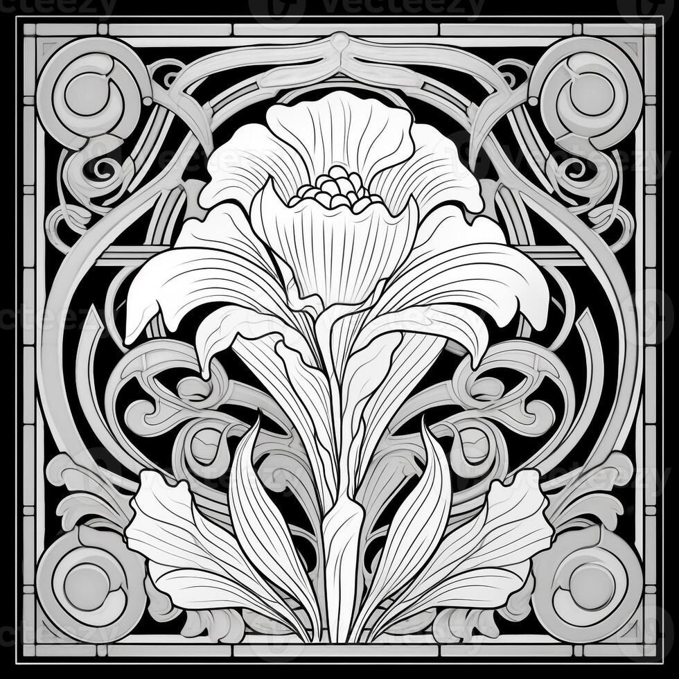 Glass Art Flower Coloring Page Nouveau Art Style photo