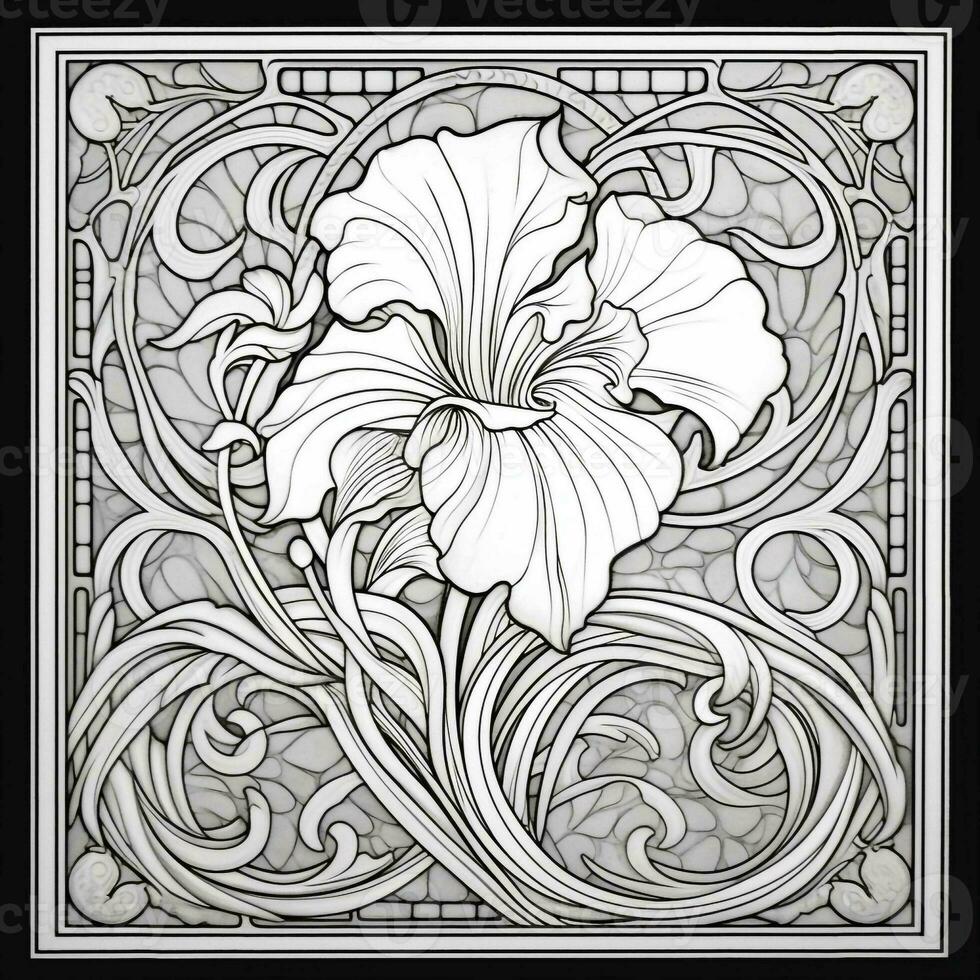 Glass Art Flower Coloring Page Nouveau Art Style photo