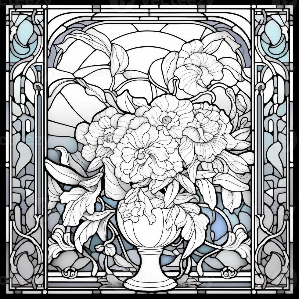 Glass Art Flower Coloring Page Nouveau Art Style photo