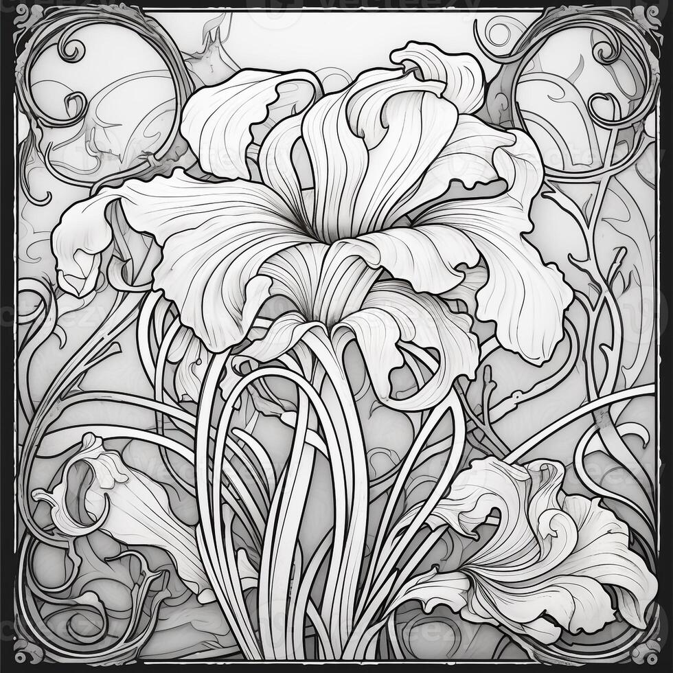 Glass Art Flower Coloring Page Nouveau Art Style photo