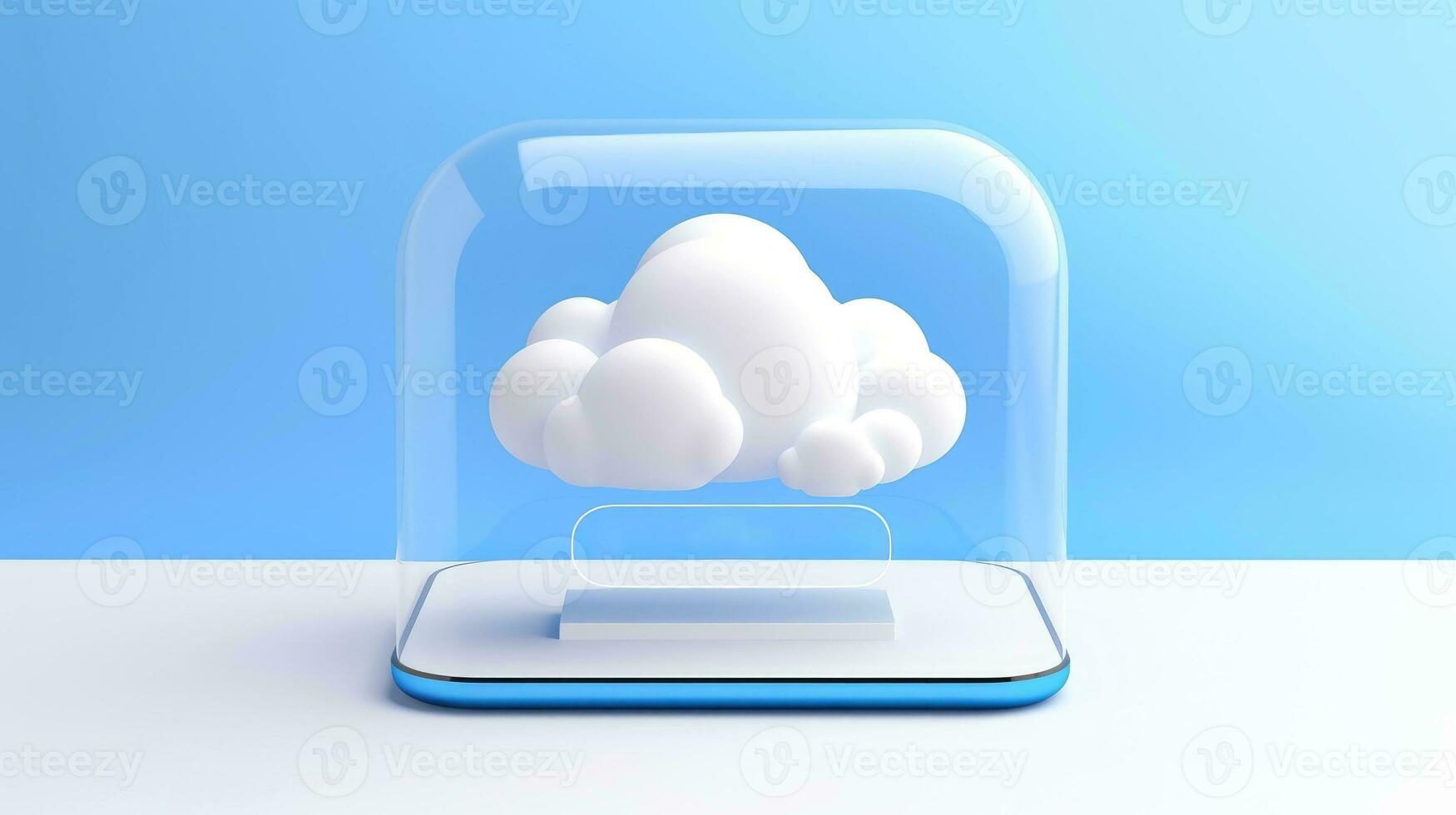 3d blanco azul nube icono mínimo estilo, nube informática en línea servicio, digital tecnología seguridad concepto, generativo ai ilustración foto