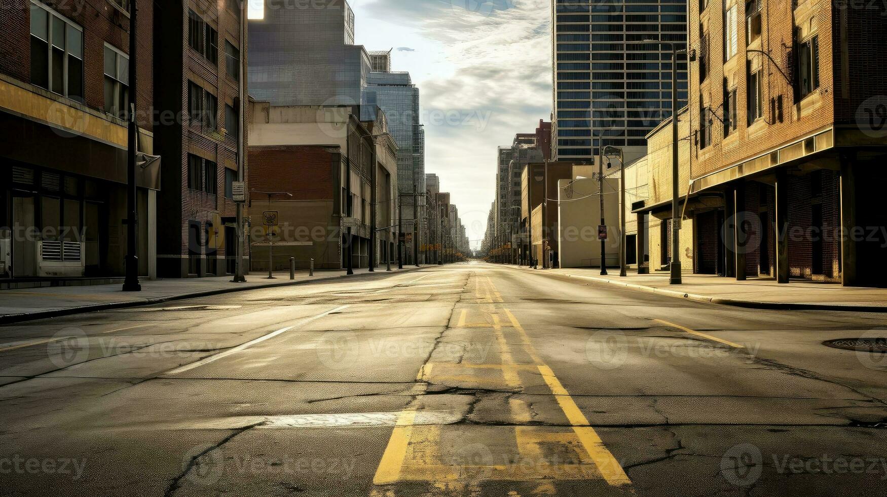 Illustration image of classical architecture and urban roads, empty road in the city, Generative AI illustration photo