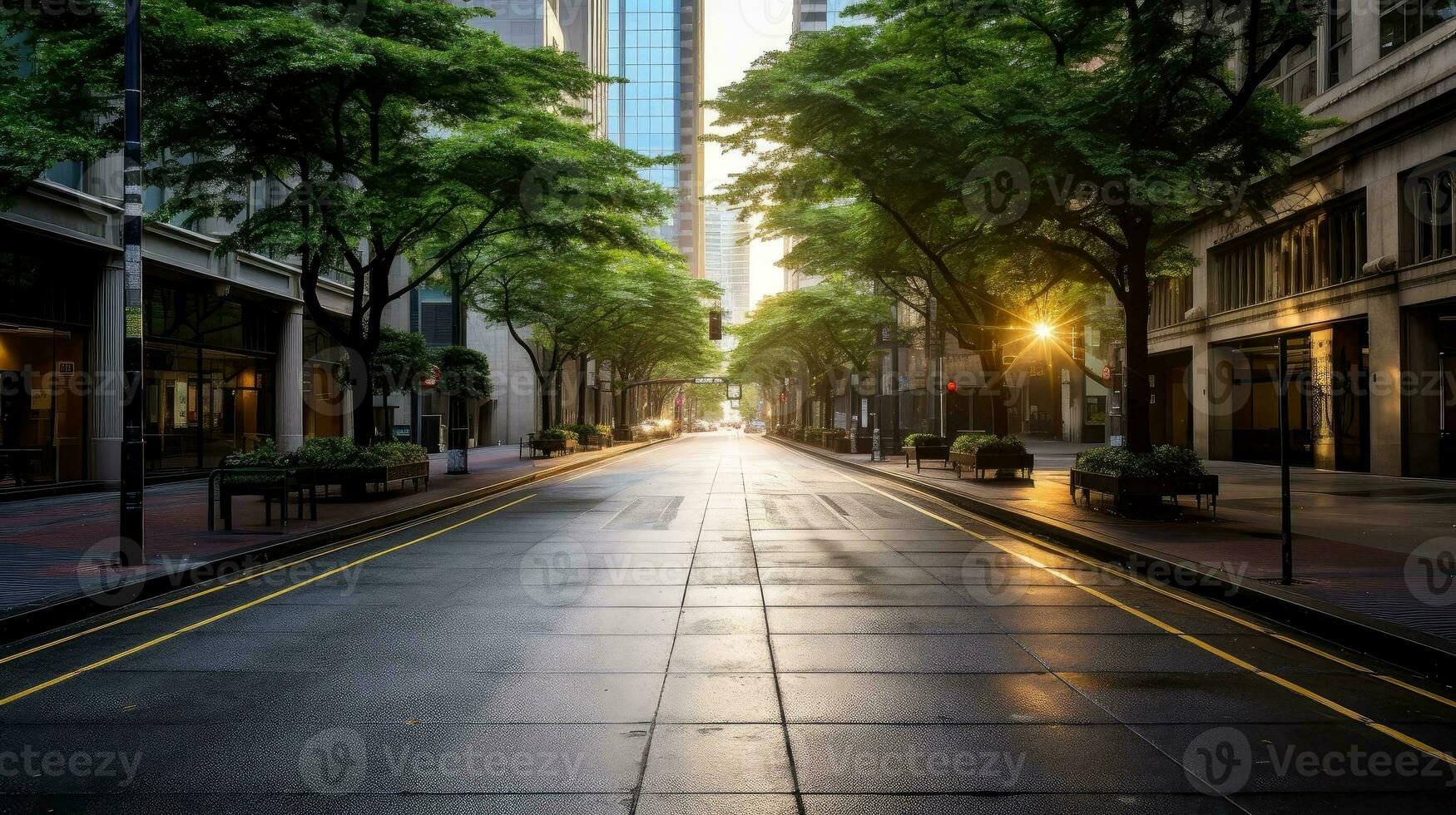 Illustration image of classical architecture and urban roads, empty road in the city, Generative AI illustration photo