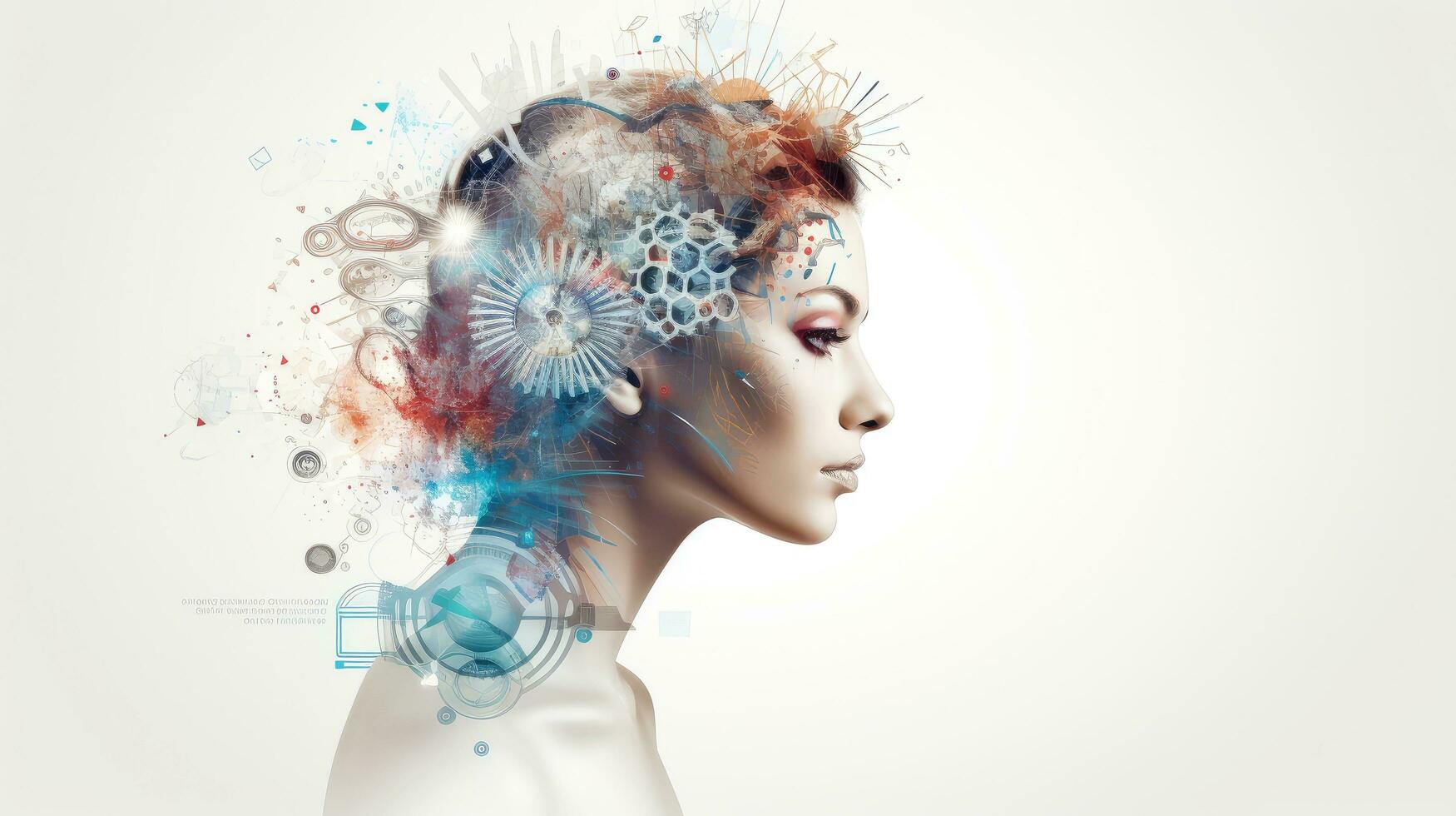 Abstract profile of a human head and consciousness with physical and chemical structures in the head, Person creative mind, Psychic waves concept, Generative AI illustration photo