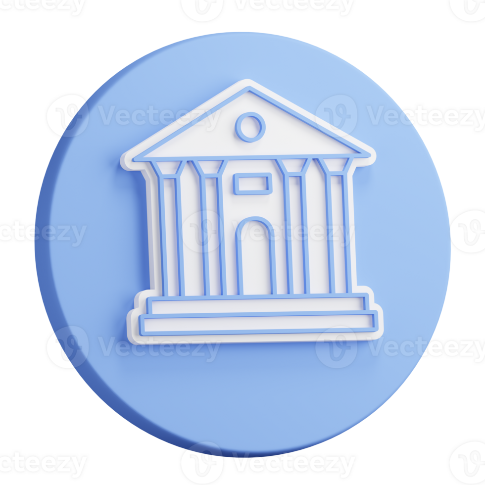 3D button rendering of Facade of university building. Exterior of school house. Realistic blue white PNG illustration isolated on transparent background