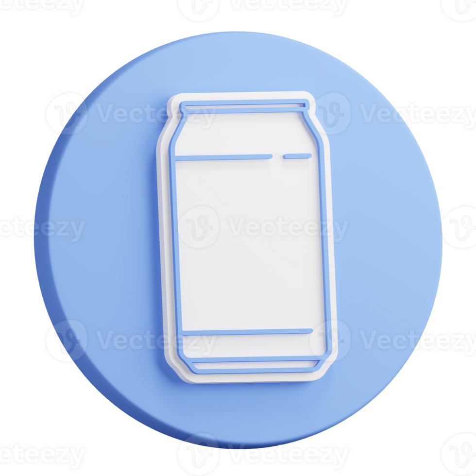 3D button rendering of aluminum can for soft drinks. Storing cocktails and soda in jar. Realistic blue white PNG illustration isolated on transparent background