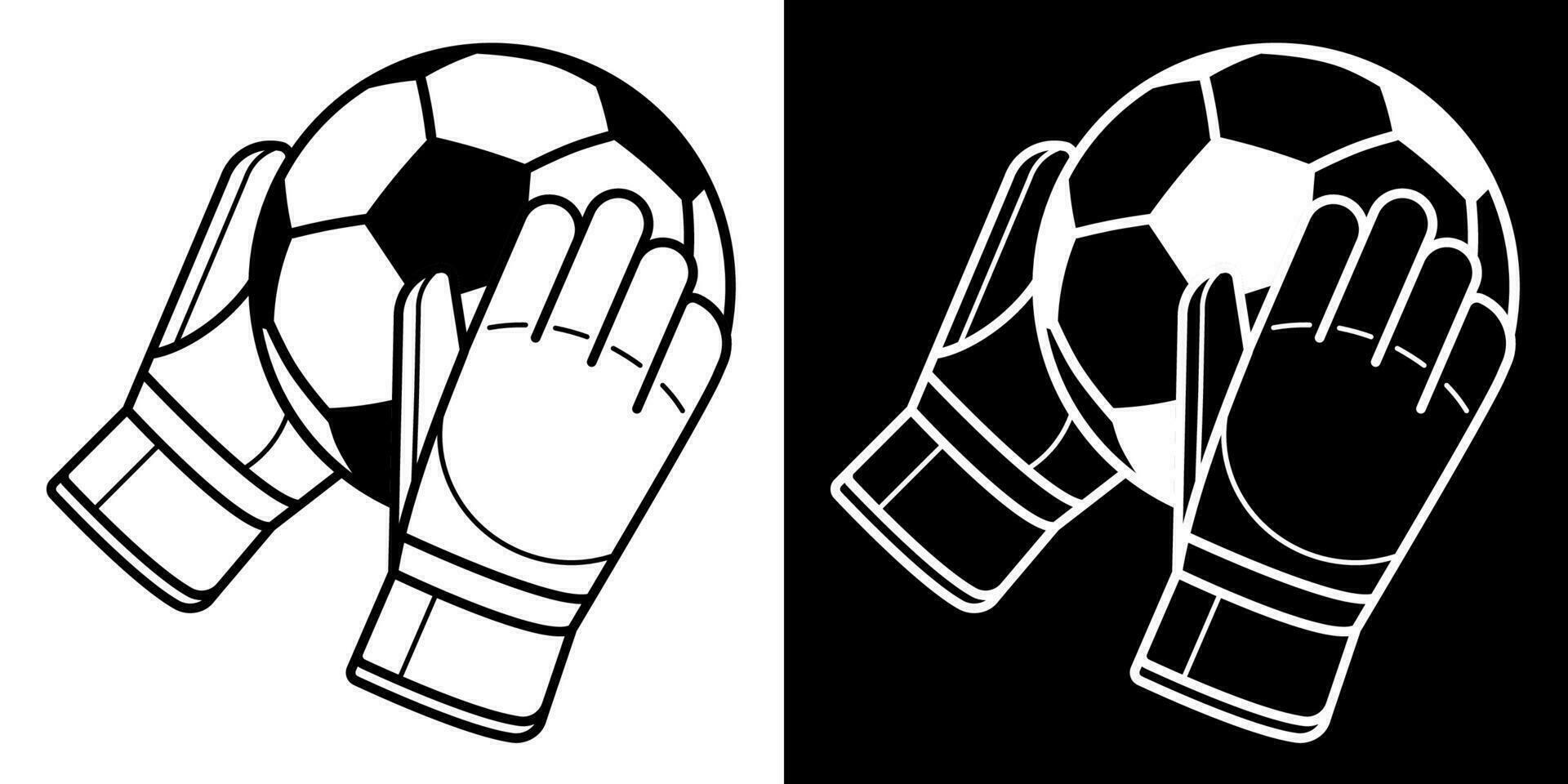 goalkeeper gloved hands are holding soccer ball. Soccer goalie protective gear. Isolated vector on white background