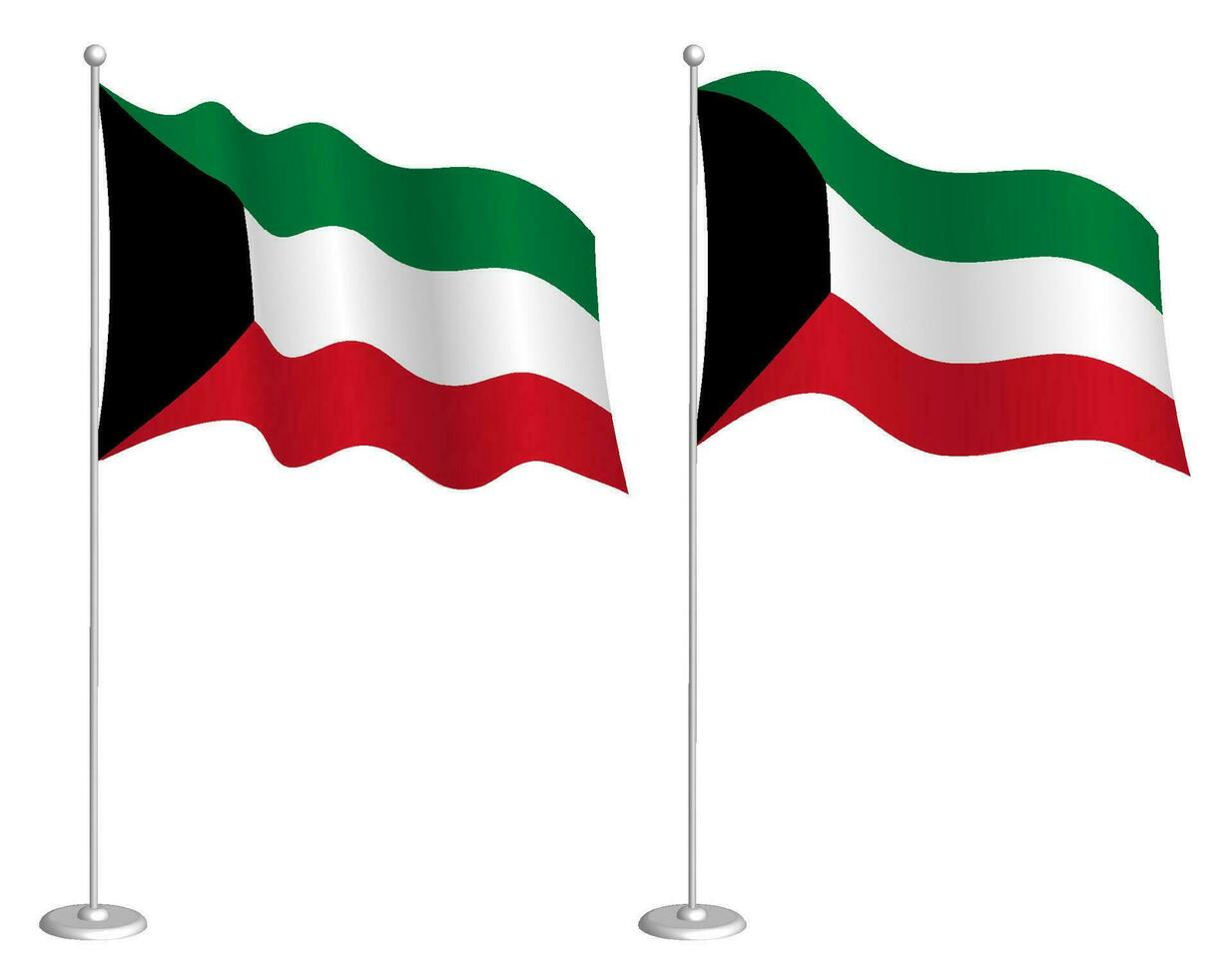 Kuwait bandera en asta de bandera ondulación en viento. fiesta diseño elemento. control para mapa simbolos aislado vector en blanco antecedentes