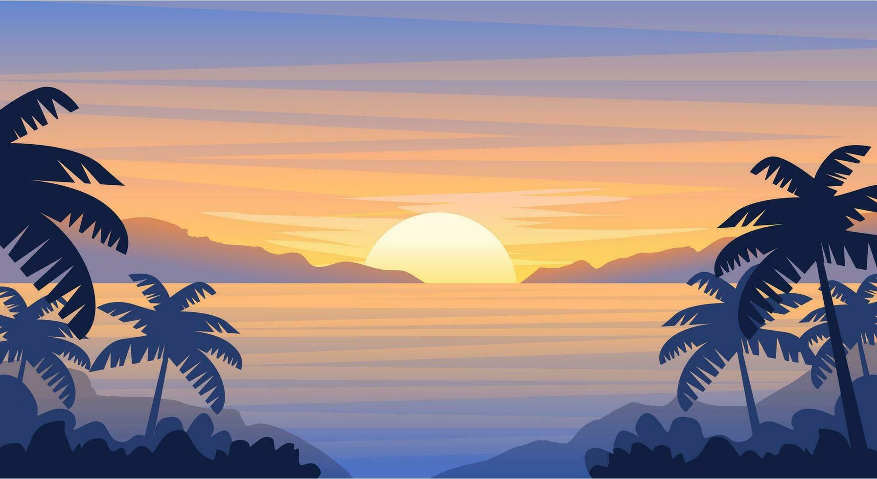 Natural landscape scenery sunset behind the beach background illustration vector