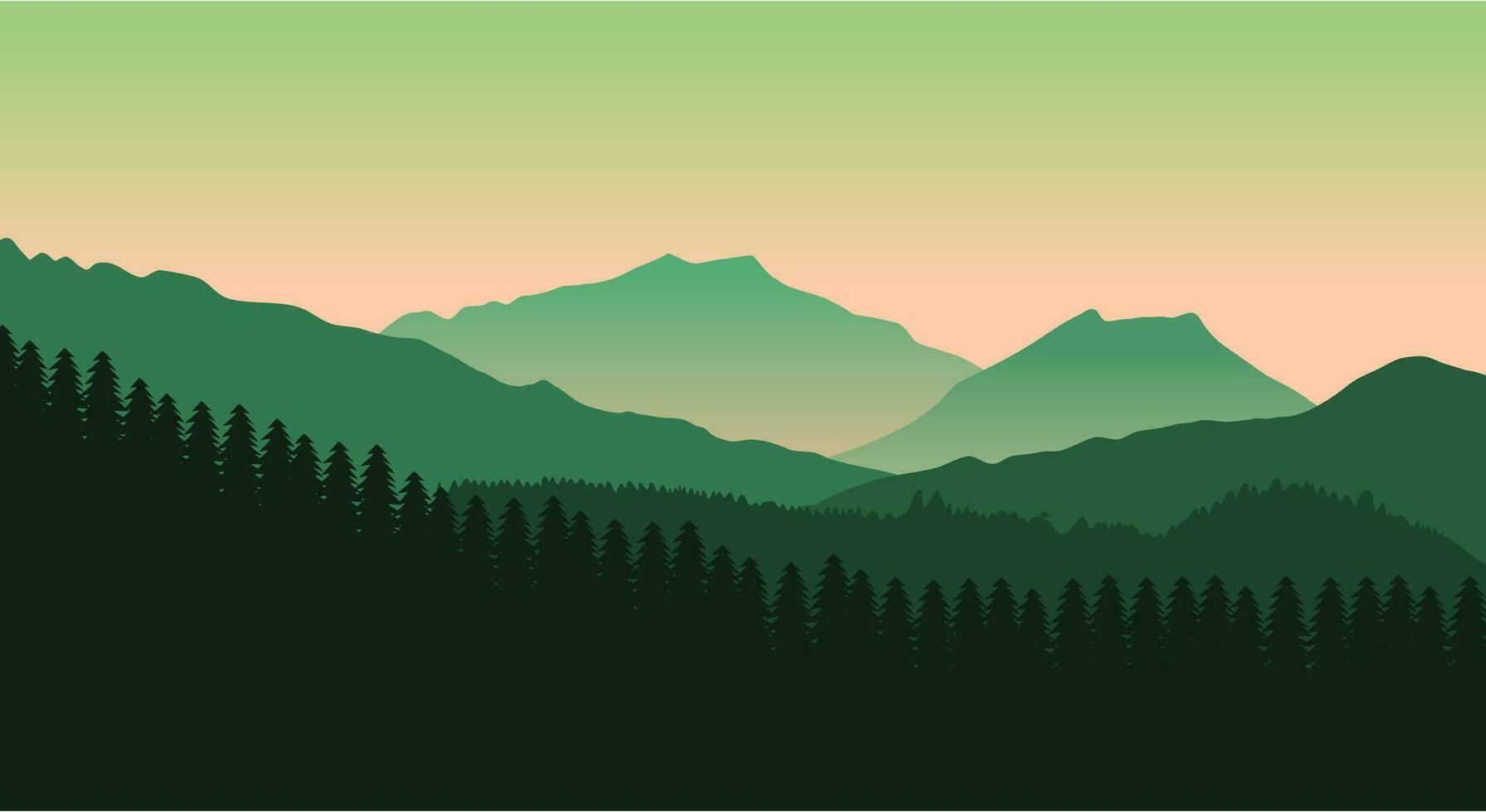 Green background silhouette forest landscape, hills and mountains illustration vector