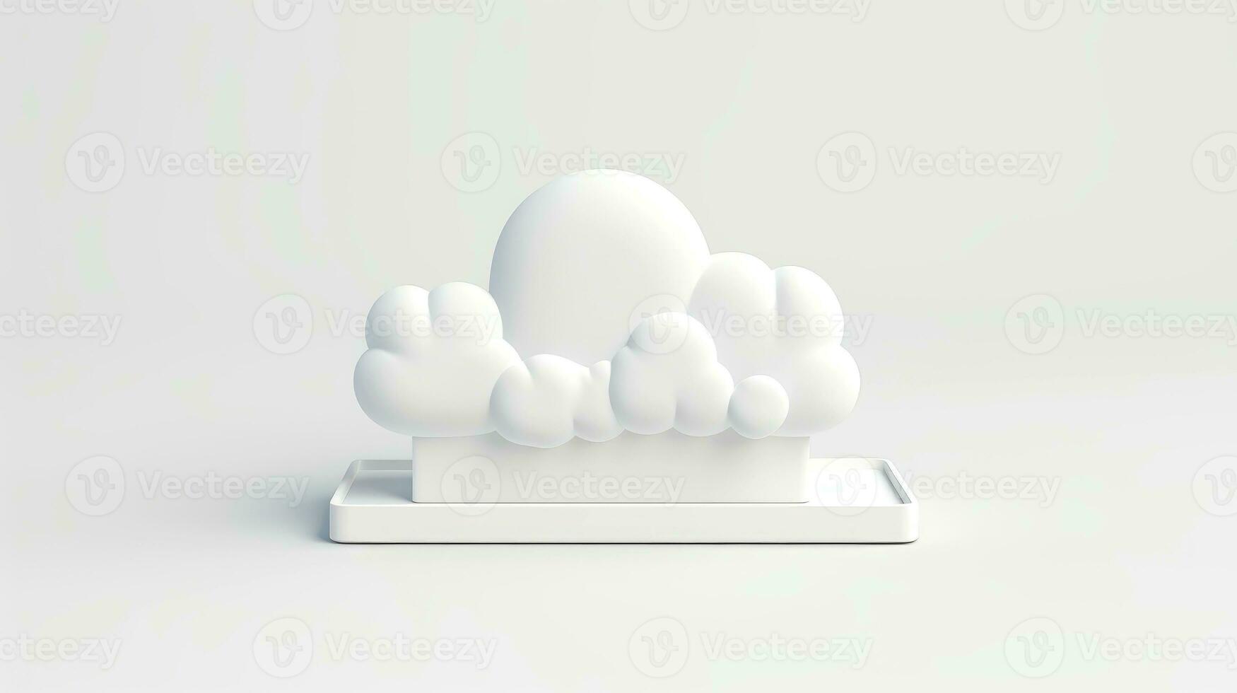 3D white cloud icon minimal style, cloud computing online service, digital technology security concept, Generative AI illustration photo