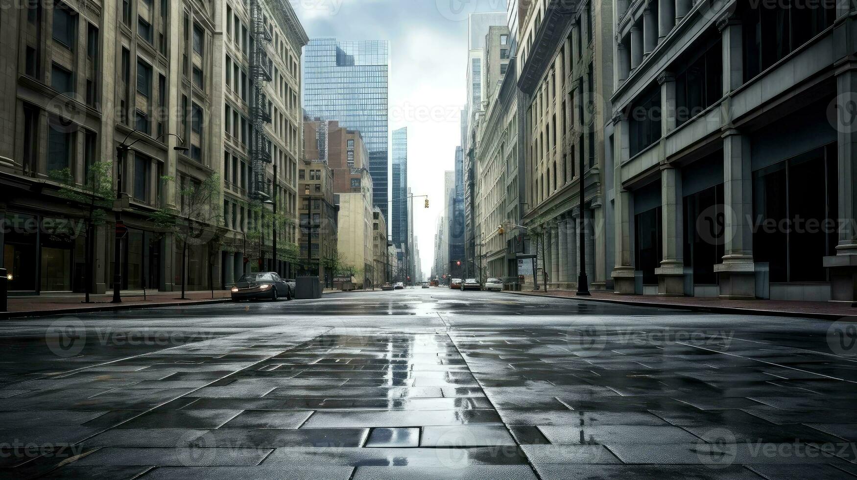 Illustration image of classical architecture and urban roads, empty road in the city, Generative AI illustration photo