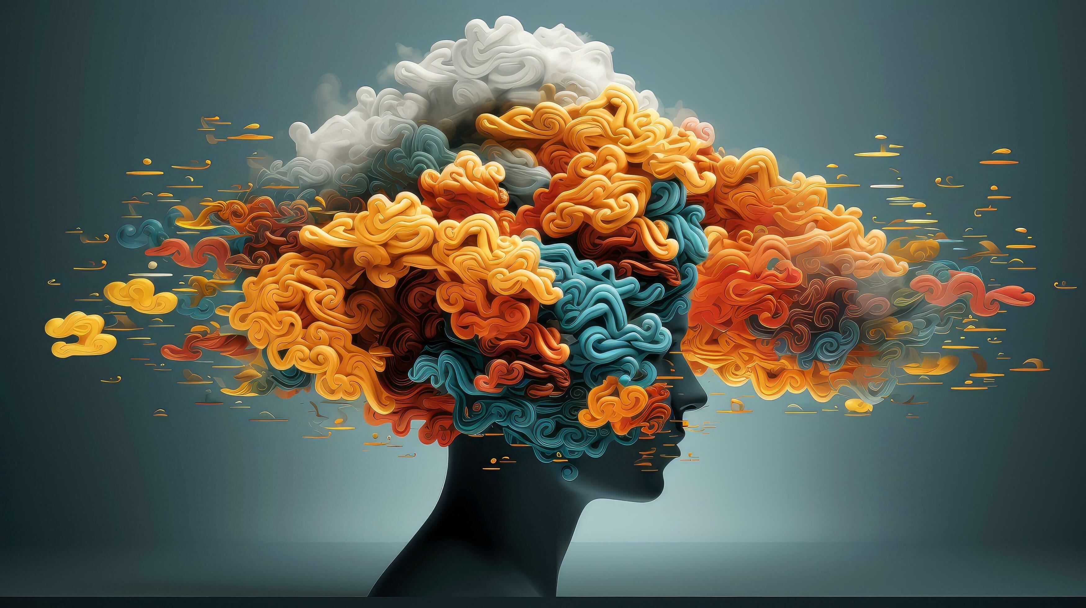 Abstract profile of a human head and consciousness with physical and