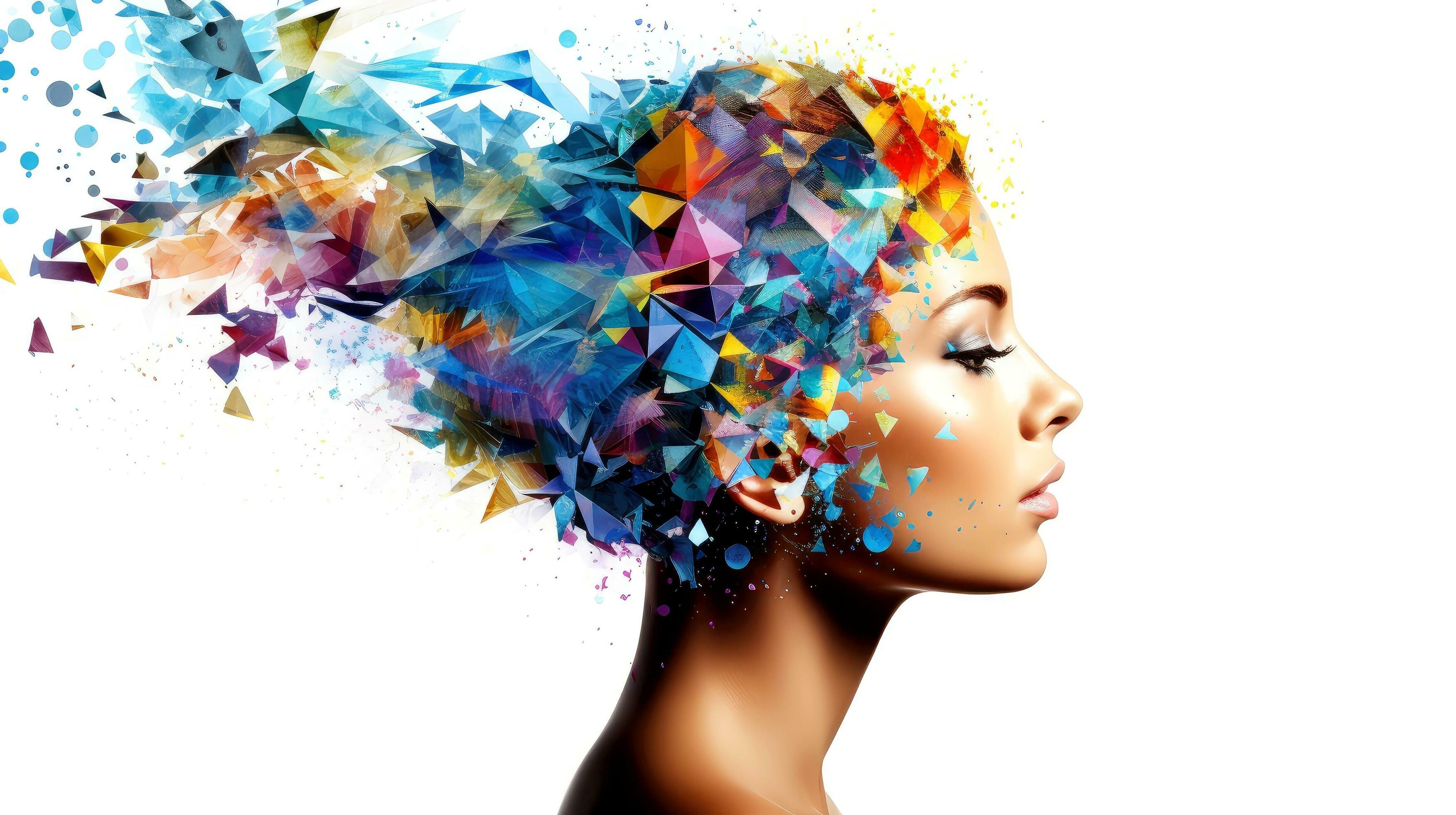 Abstract profile of a human head and consciousness with physical and