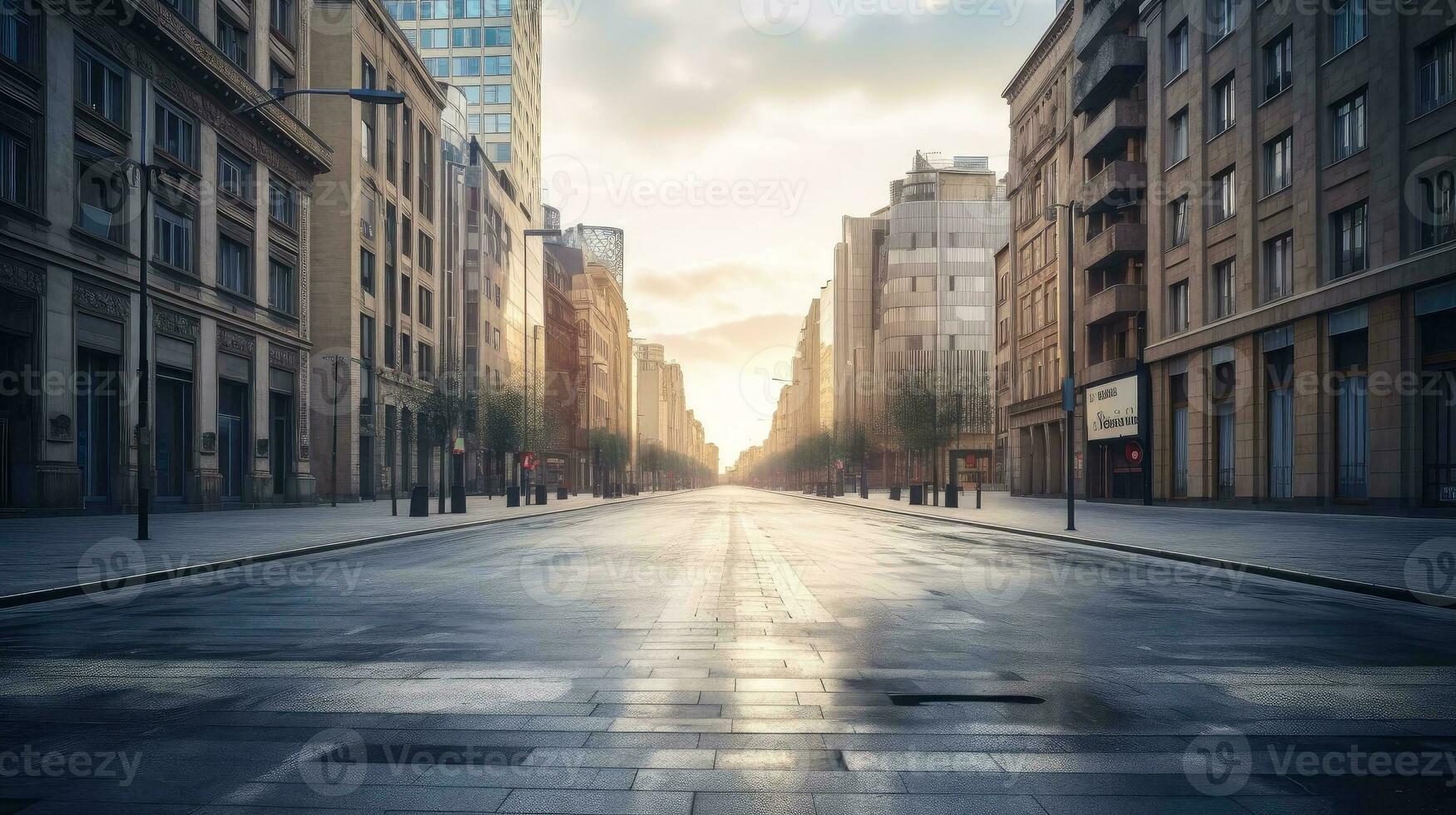 Illustration image of classical architecture and urban roads, empty road in the city, Generative AI illustration photo