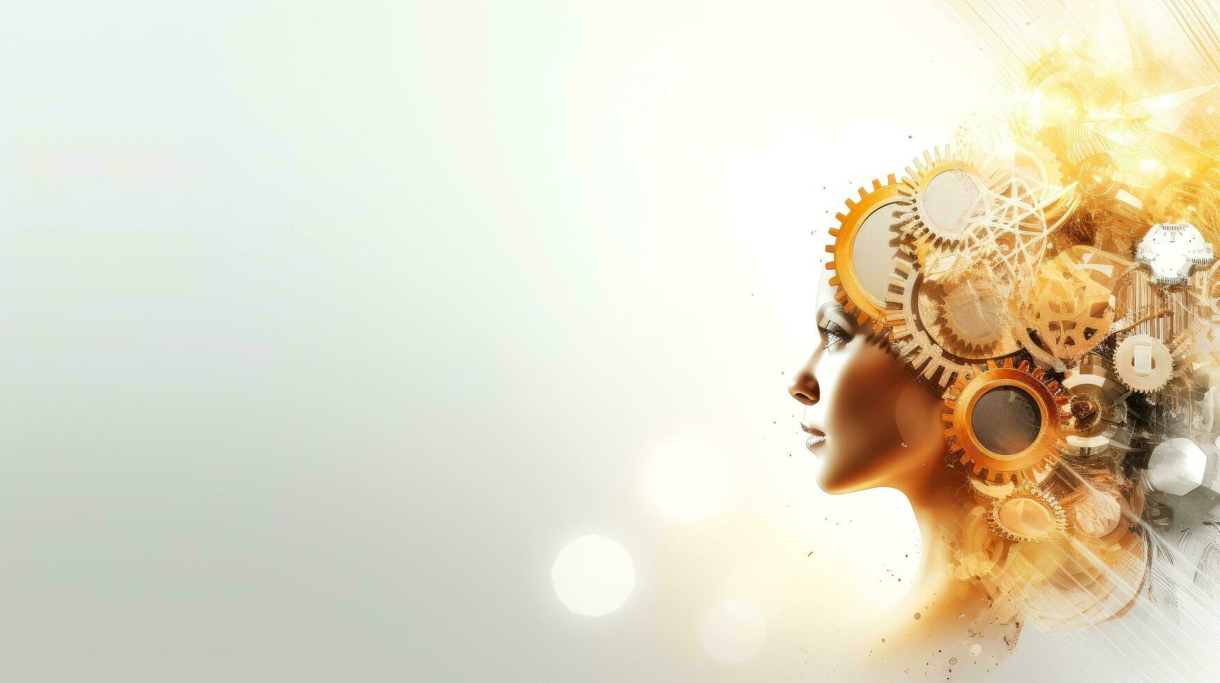 Abstract profile of a human head and consciousness with physical and chemical structures in the head, Person creative mind, Psychic waves concept, Generative AI illustration photo