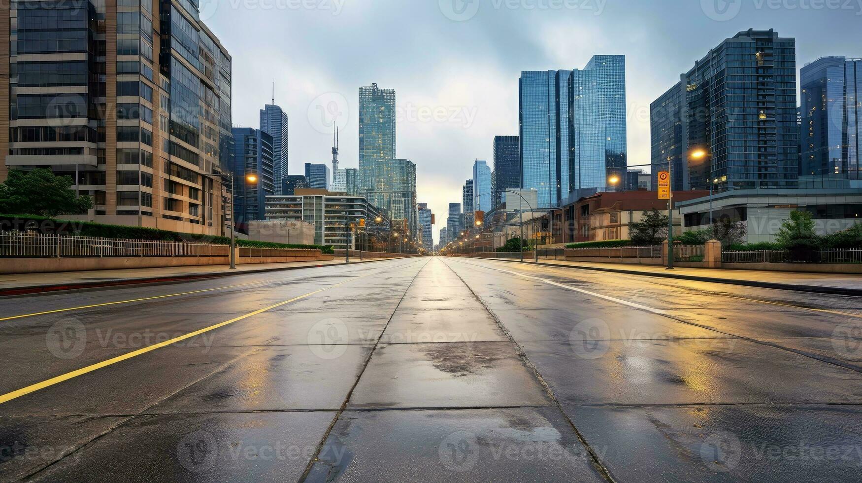 Illustration image of classical architecture and urban roads, empty road in the city, Generative AI illustration photo
