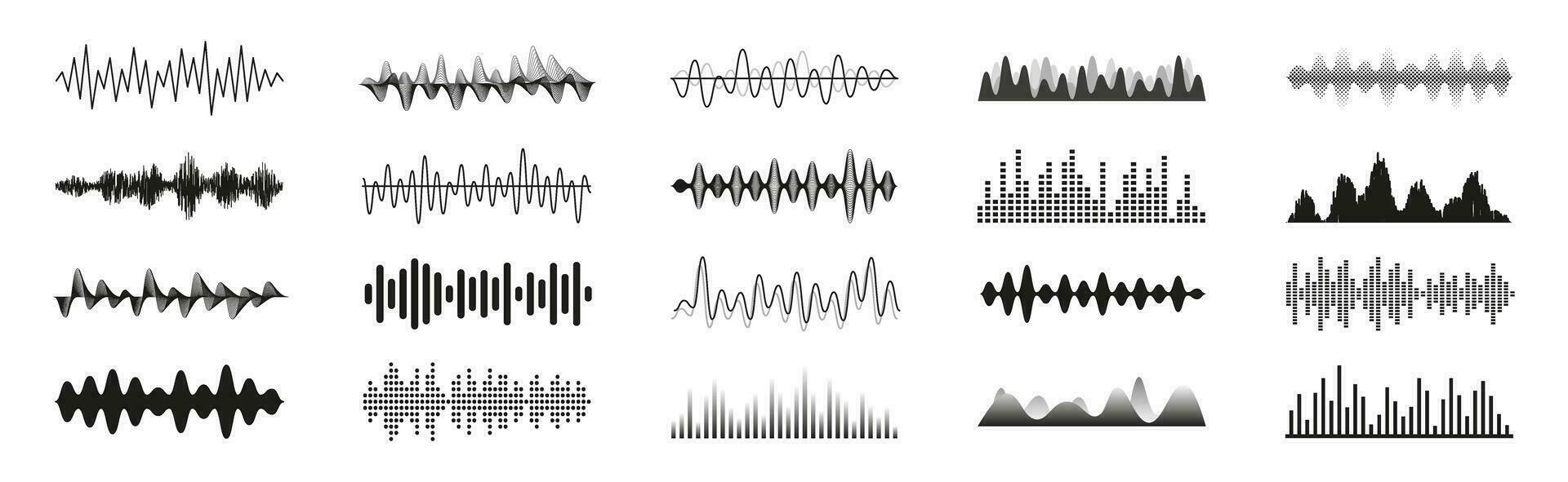Sound waves set. Audio waveform collection. Vector illustration.