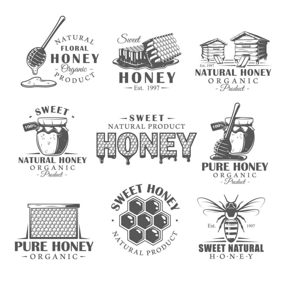 Set of vintage honey labels vector