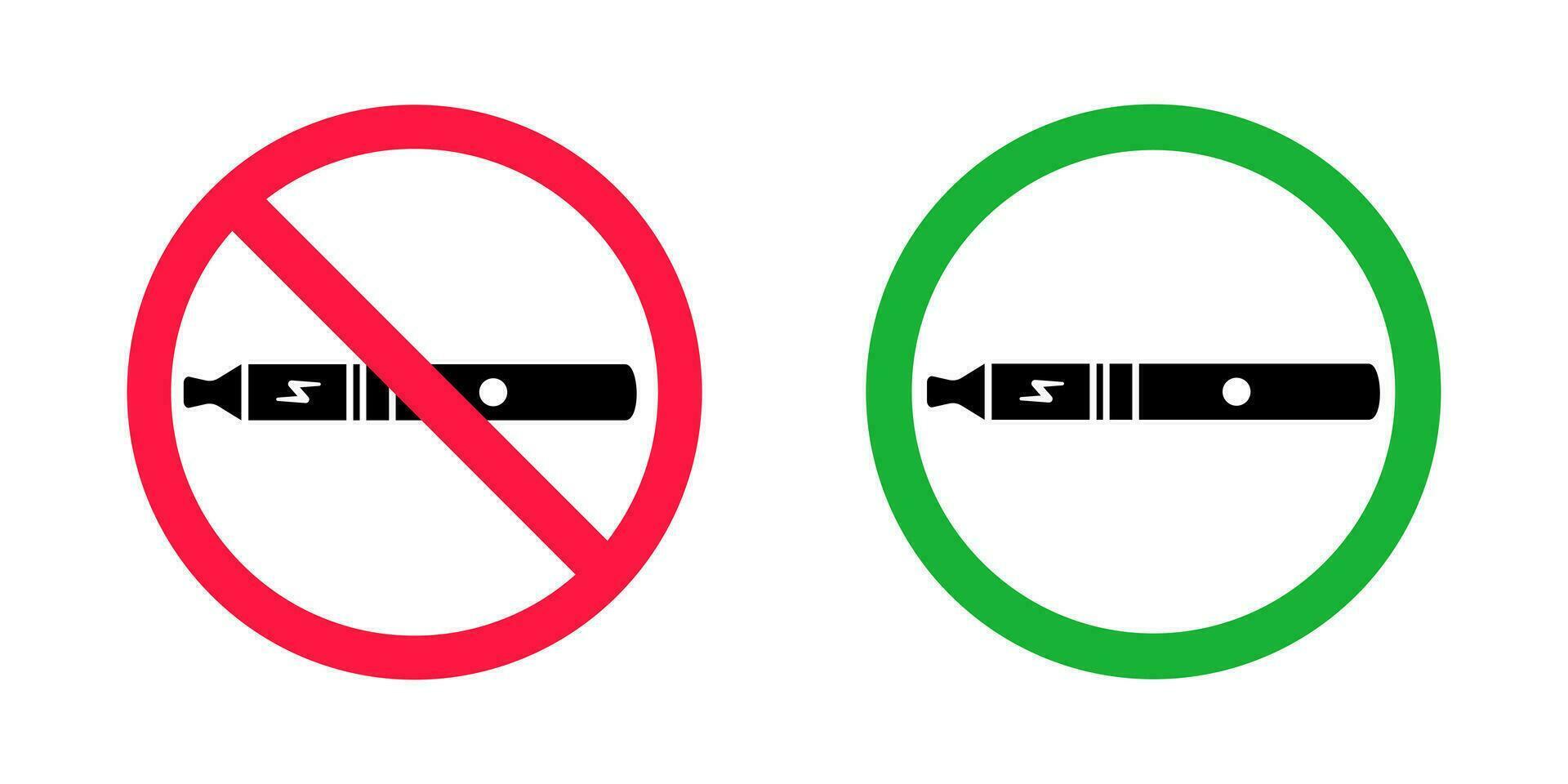 No vaping and vaping area signs. Red forbidden and green allowed circles signs icon isolated on white background. vector