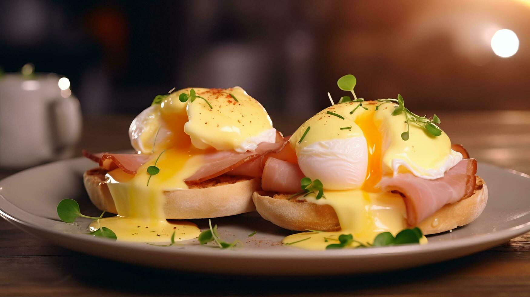 Eggs benedict with ham and shaved ham photo