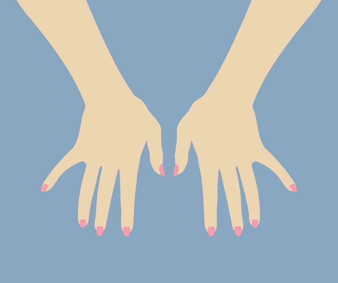 Hand drawn female hands with painted nails. Hands with manicure. Vector illustration