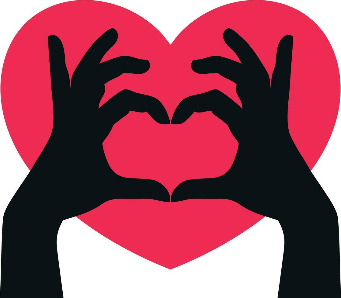 Hand drawn hands making heart silhouette with a red heart shape isolated on white background. Vector illustration