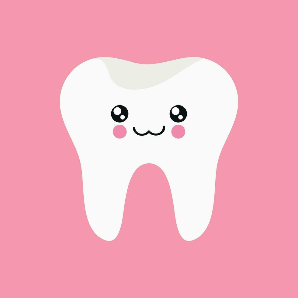 Healthy and happy tooth. Cute smiling tooth icon in cartoon childish style. Vector illustration