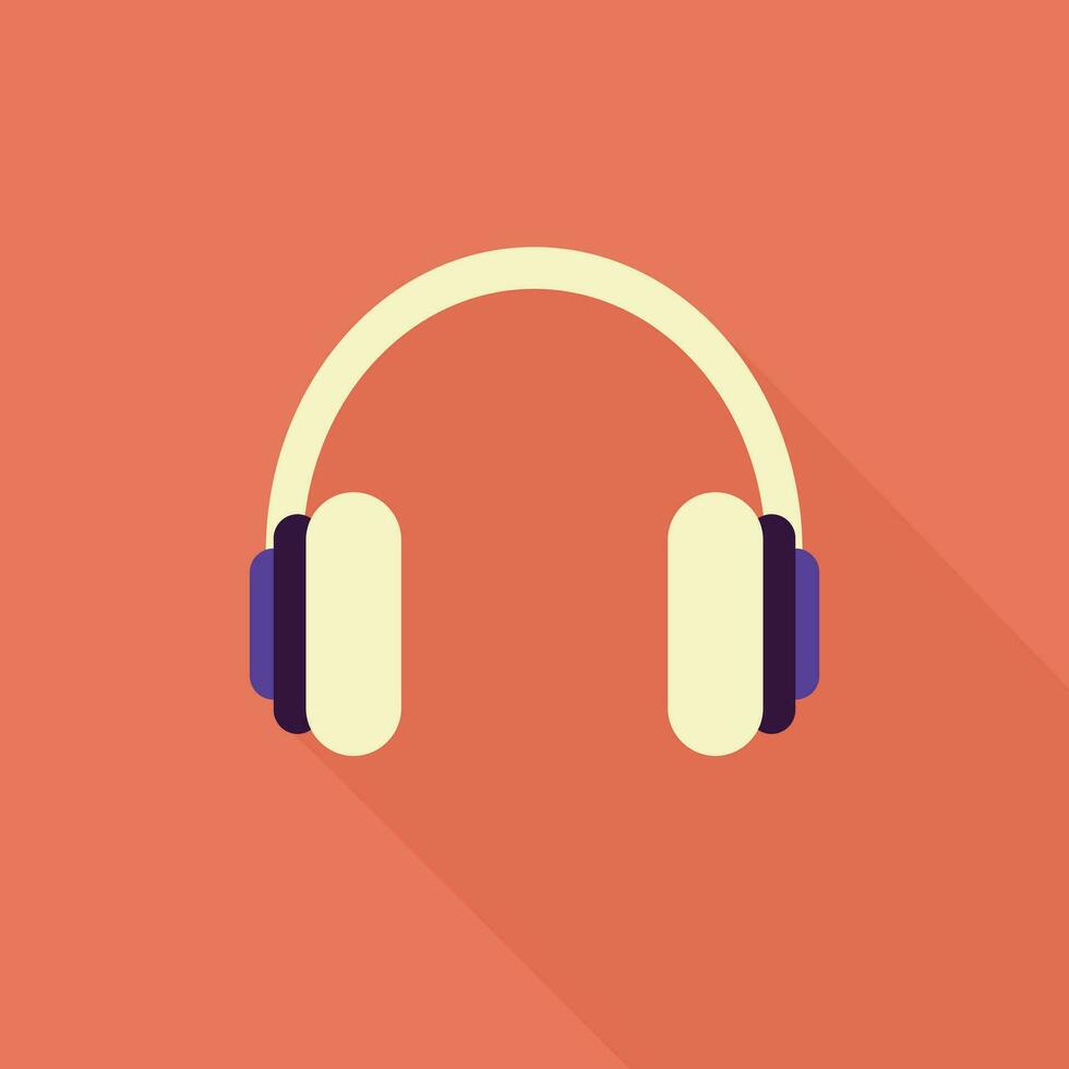 Headphones icon in flat style on orange background. Vector illustration