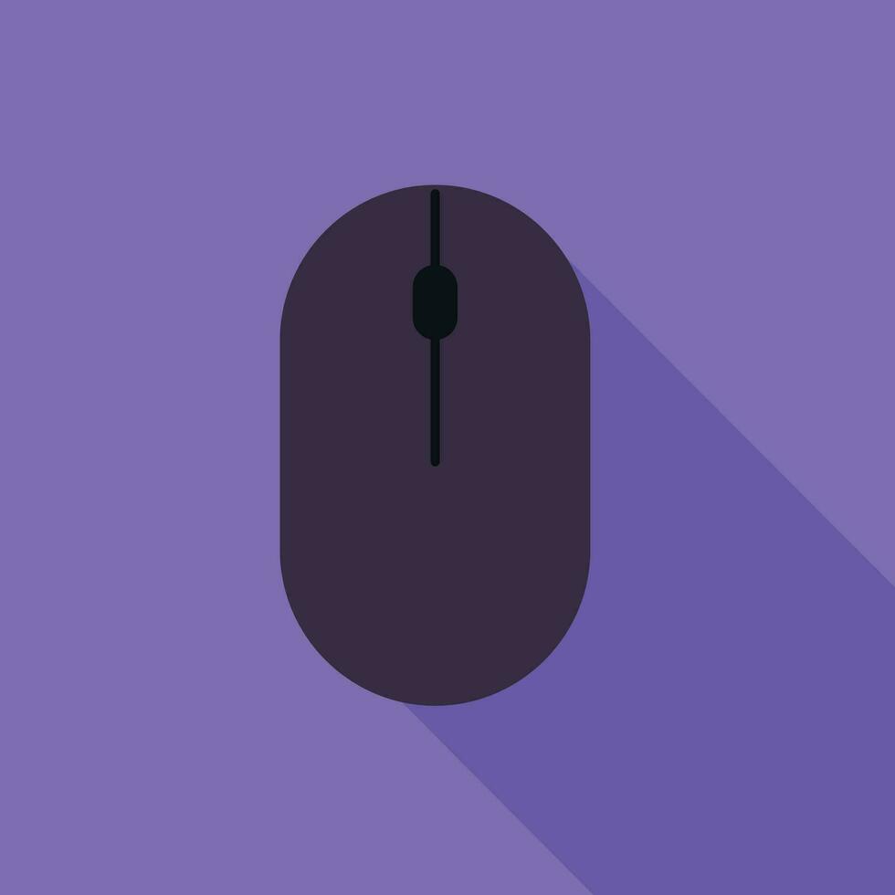 Black wireless computer mouse icon in flat style on purple background. Vector illustration