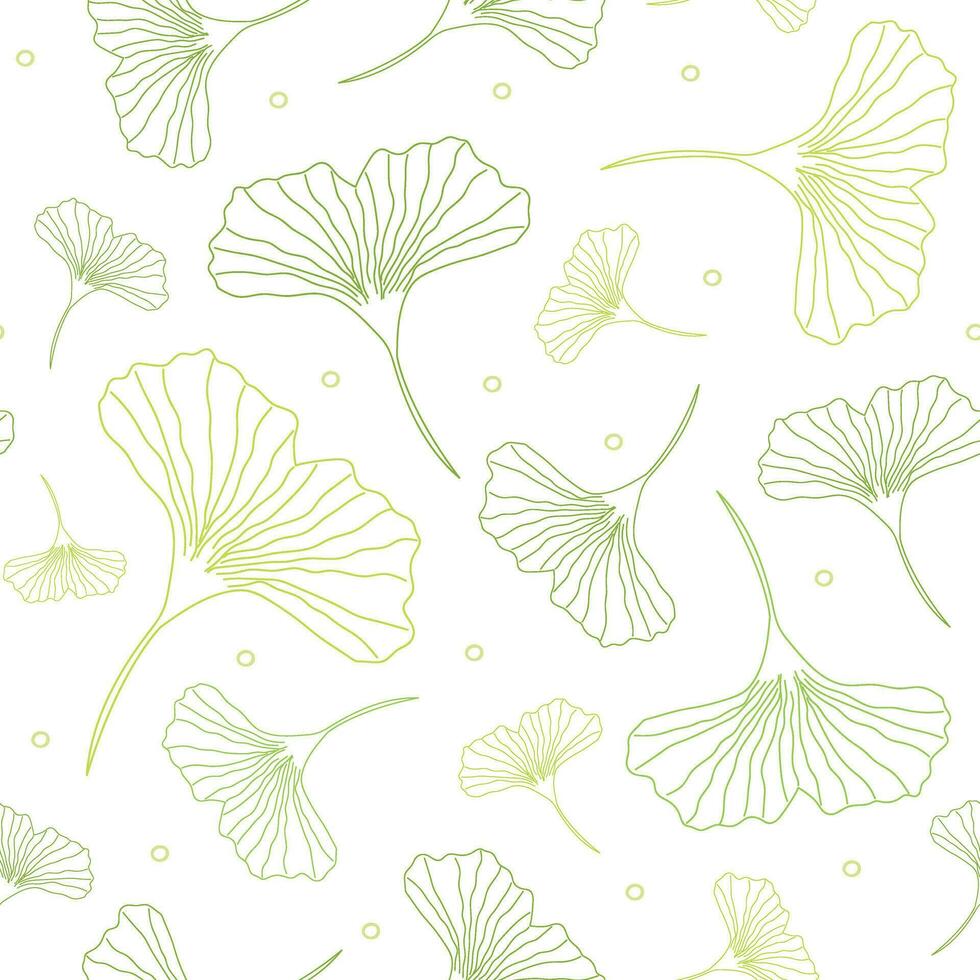 Gingko biloba outline isolated on white background. Botanical seamless pattern. Vector illustration