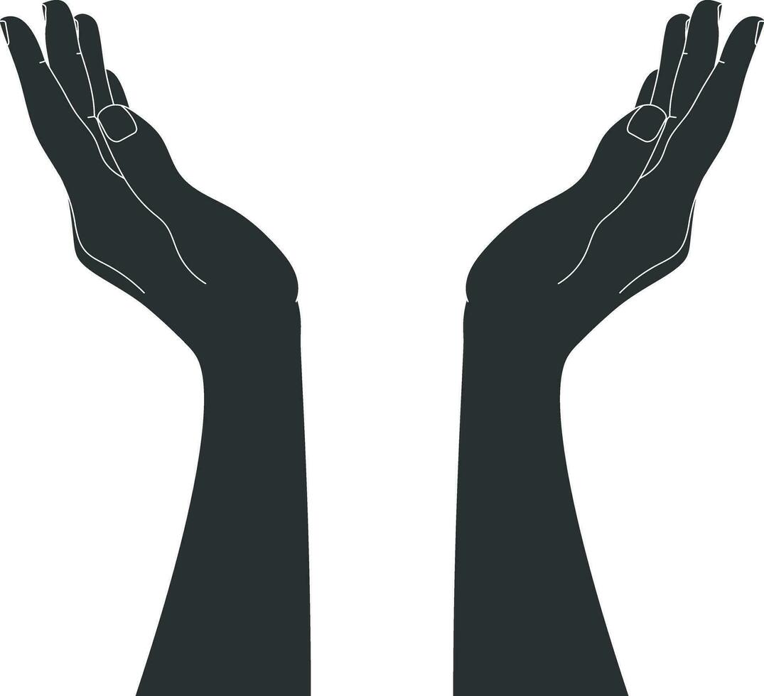 mano dibujado ahuecado manos silueta aislado en blanco antecedentes. elevado manos describir. vector ilustración