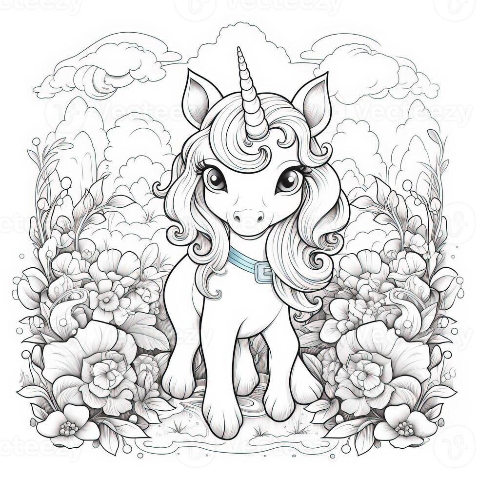 Kawaii Unicorn Coloring Pages photo